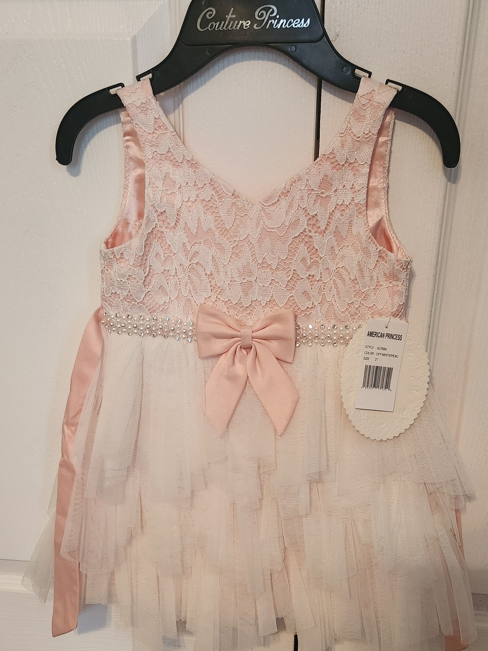 American Princess Pale Pink Lace & Tulle Bow Party Dress
